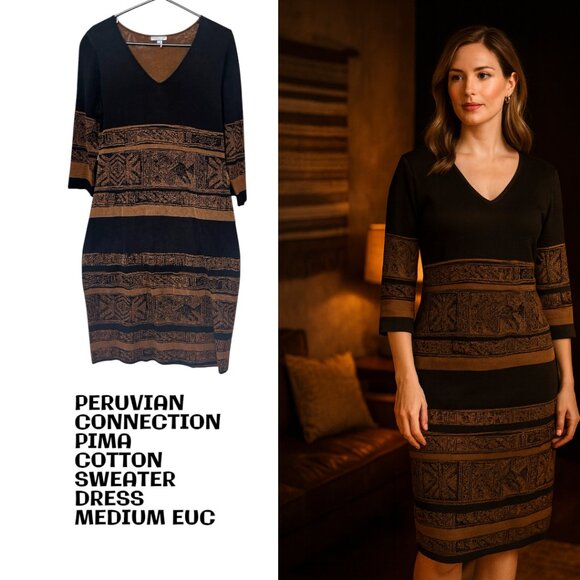 Peruvian Connection Black and Brown Dress - Picture 1 of 5